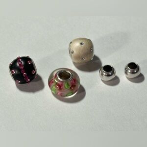 Lot of 925 Spacer Barrel Pandora Style Beads Rhinestone Glass Polymer Clay